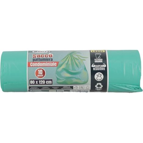 MAURY'S SACCHI PER PATTUMIERA 80X120 CM CONFEZIONE DA 10 PEZZI IN COLORE VERDE OKX