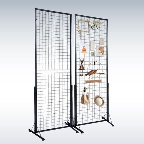 Gitterwand Display 2er-Set 170 x 61 cm, freistehender doppelseitiger Gridwall Displayständer mit T-Fuß, Haken und Clips für Laden Messe