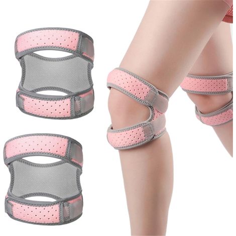 Genouillère de soutien rotulien, bilatérale, avec rembourrage en silicone, sangle de genou en néoprène à compression réglable, adaptée à la course, aux sauts et au tennis - 1 paire, rose