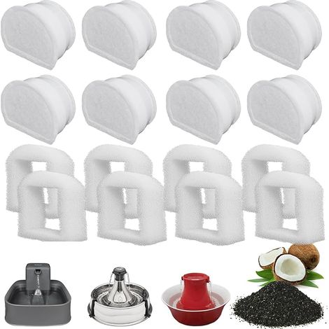 Préfiltres en Mousse et Filtre à Carbone Compatible avec PetSafe Drinkwell Fountain INOX 360 Avalon Pagoda Seascape et Sedona Fontaines, Filtre pour Fontaine à Eau Chat Chien par (Lot de 16) (1/5)