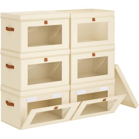 Lot de 6 Boîtes de Rangement, Couvercles, Ouverture Frontale, Fenêtre Transparente, Empilables (1/5)