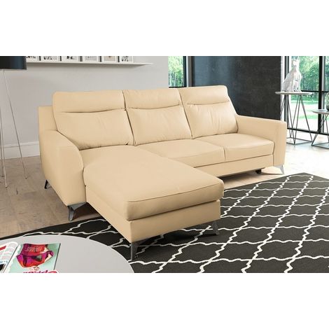 Canapé d'angle convertible en cuir italien de luxe 5/6 places GIANNI avec coffre, beige, angle gauche (1/5)