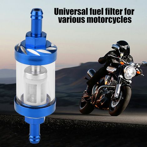 Filtre carburant essence huile en ligne en métal et verre filetage 8 mm de rechange pour moto bleu (1/5)