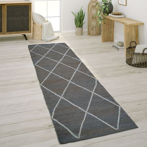 Paco Home Teppich Wohnzimmer Jute Naturfaser Handgearbeitet Modernes Skandi 3D Muster 80x250 cm, Anthrazit