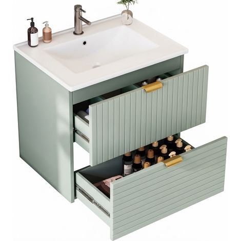 ELVMI Mobile sottolavabo con 2 Cassetti a chiusura ammortizzata e Lavabo integrato, MDF, 61 x 46 x 57 cm, Verde menta (1/5)