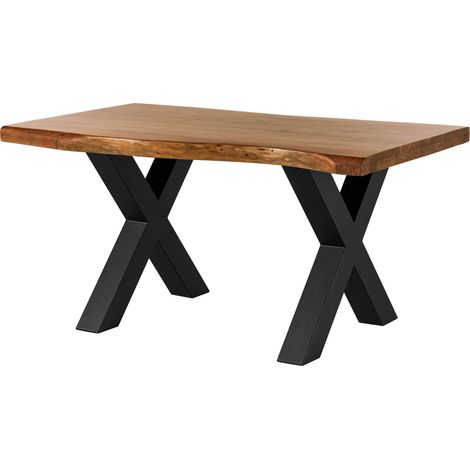 Table à manger 140x90 en bois d'acacia brun pieds en X anthracite mat FREEFORM 5
