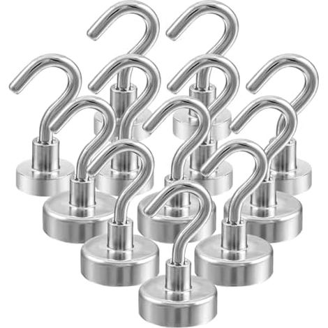 Lot de 12 crochets magnétiques robustes pour cabine croisière (7,7 kg et 14 kg) - Métal néodyme cuisine, bureau, camping vêtements Kg Kg) (1/5)