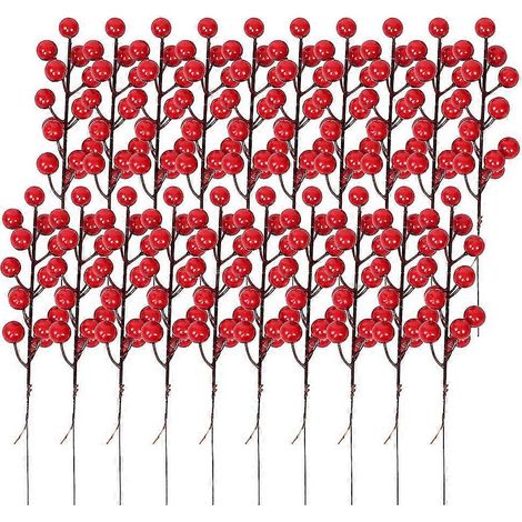 20 adornos navideños de acebo rojo con purpurina para árbol de Navidad. (1/5)
