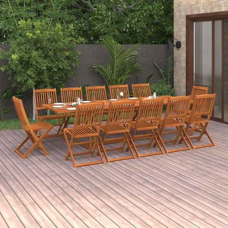 vidaXL Set comedor de jardín 13piezas madera maciza acacia 280x90x75cm (1/4)