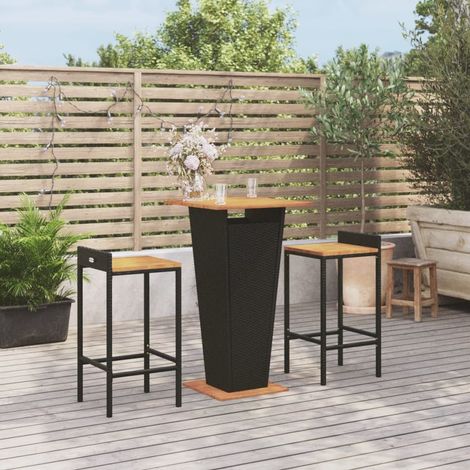 3-tlg. Gartenbar-Set Schwarz Poly Rattan & Massivholz Akazie (1/5)