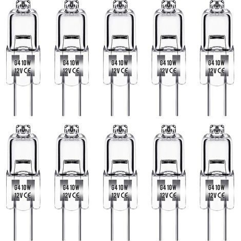 Bombilla halógena G4, 12V 10W, blanco cálido 3000K, 150LM, regulable, lámpara halógena G4, lámpara de cápsula transparente, paquete de 10 (1/5)