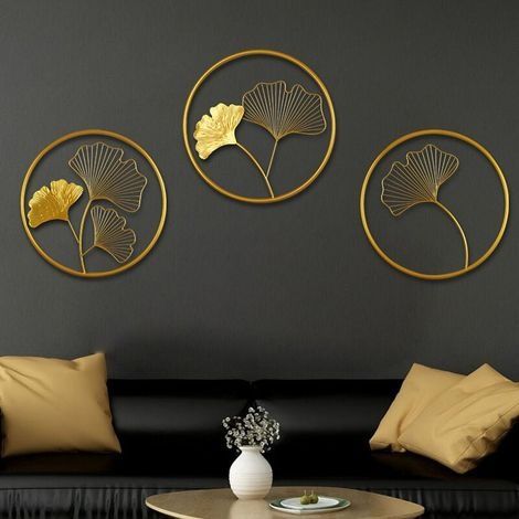 Décoration murale feuille de ginkgo doré 3 pièces, (1/2)