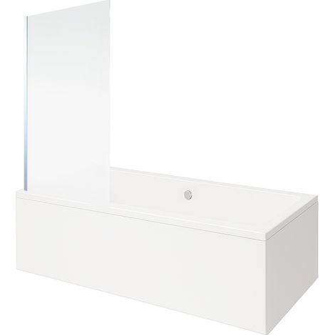 Bañera rectangular VitrA Neon de 180x80 cm + mampara de baño cromada AURYS Mist 1 con perfil izquierdo + desagüe cromado