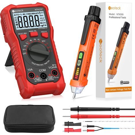 Multimètre Numérique 2000 Counts avec Testeur de Tension Sans Contact NCV – Kit Électricien AC DC, Détecteur de Tension, Température, Continuité, Accessoires pour Maison et Bricolage (1/5)