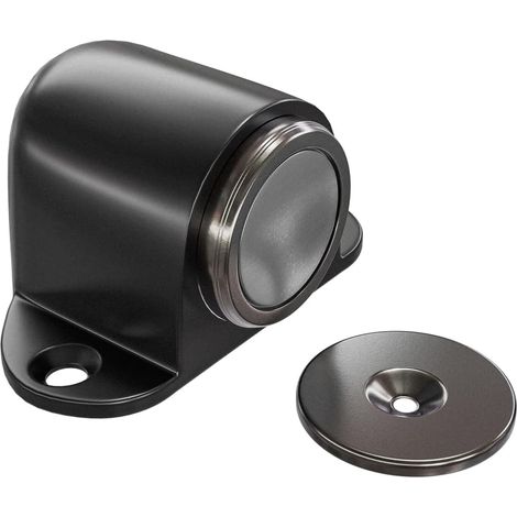 Butée Magnétique pour Porte- 44 x 40 mm - Retenue avec Aimant Puissant - Installation Facile au Sol - Visserie Incluse - Noir - Zamak (1/5)