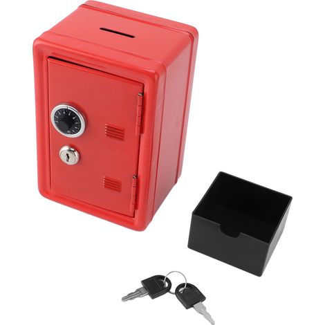 Tirelire Métal Rouge avec Serrure et Clés, Design Vertical Créatif, Boîte à Monnaie Robuste en Fer pour Économies Domestiques (1/5)