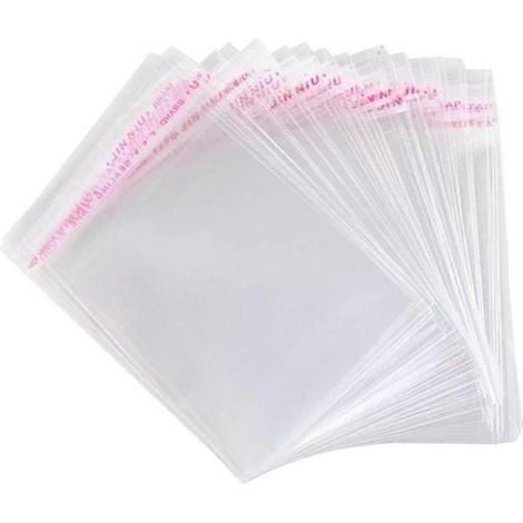 100 sachets en cellophane, sachets auto-adhésifs pour petits aliments, sachets en plastique OPP transparents pour bonbons et biscuits (7 x 12 cm) (1/5)