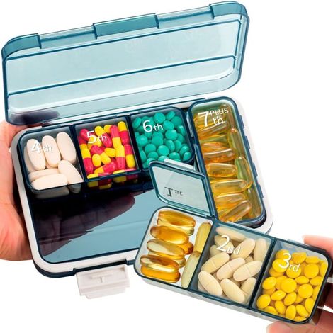 Organiseur quotidien, boîte de rangement portable avec grand ventilateur 7 jours, boîte de rangement de voyage portable, sans BPA, grande capacité, boîte de rangement portable (1/5)