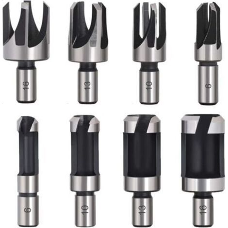 Tourillon Bois 8PCS HSS Foret Bois Fraise Bouchonner Bois outil de coupe bois Mches des Bouchons Wood Plug Cutter Drill Bits 6mm /10mm/13mm/16mm Petite Fraise Bois Pour Perceuse
