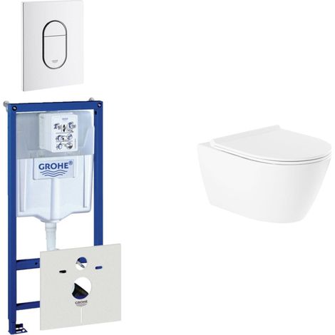 QeramiQ Salina Pack WC - réservoir encastré - sans bride - WC suspendu - fermeture douce - plaque de déclenchement verticale blanche