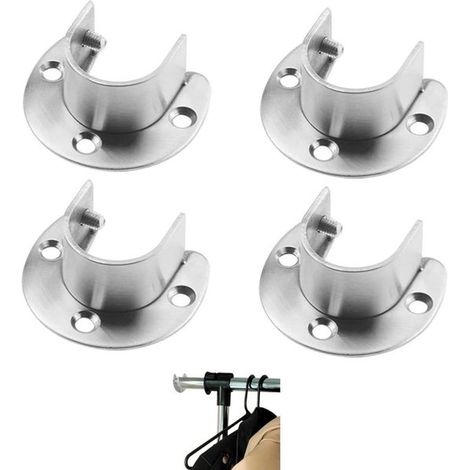 Staffe regolabili in acciaio inox per tubi, staffe a U, staffe per appendiabiti per diametri da 22 a 26 mm, con viti, colore argento (1/5)