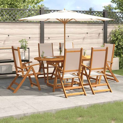 Juego comedor de jardín 7 pzas madera maciza acacia y textileno