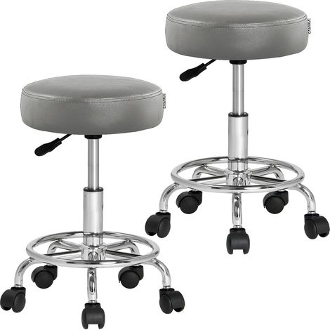 CASARIA® Rollhocker Höhenverstellbar 10cm Polsterung 51-65cm Sitzhöhe 360° Drehbar Ø35cm Fußstütze Rund Büro Hocker Drehhocker Arbeitshocker 2er Set Grau