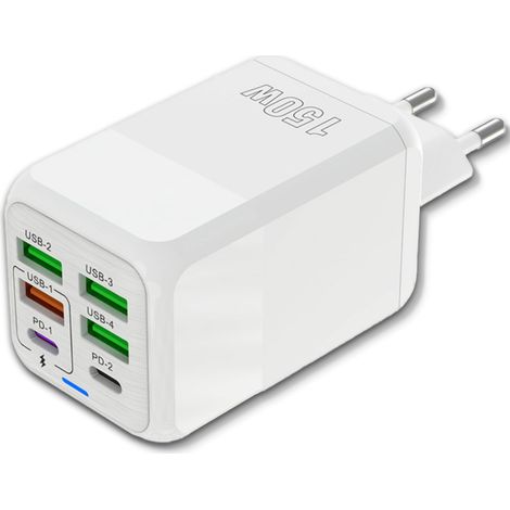 Chargeur USB 6 ports 150W avec charge rapide 25W USB-C et QC 3.0, certifié CE (1/5)