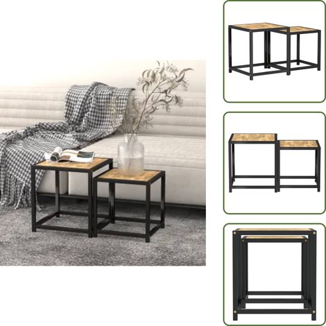 Tables à thé 2 pcs MDF Noir et jaune - Table Basse Industrielle - Table D'appoint Design - Meubles Industriels - Set De Tables Basses - Tables Rondes (1/5)