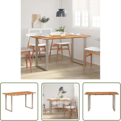 The Living Store Table de salle à manger 140x70x76 cm Bois d'acacia solide - Table À Manger - Table Industrielle - Table Rustique - Acacia Massif - Table Design (1/5)