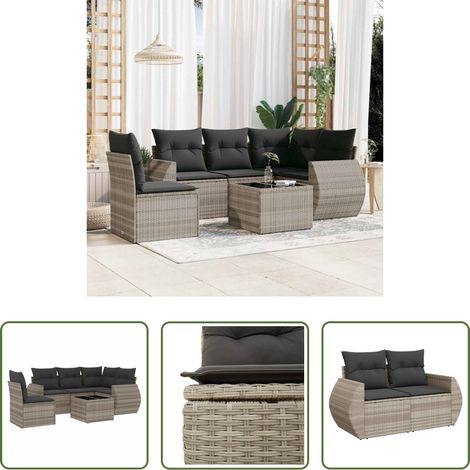 vidaXL Canapé en résine - Salon de jardin 6 pcs avec coussins gris clair résine tressée (1/5)
