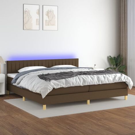 Sommier tapissier matelas et LED - Sommier pour Adulte et Enfant - Marron foncé 200x200 cm Tissu BV120410 - BonneVie (1/5)