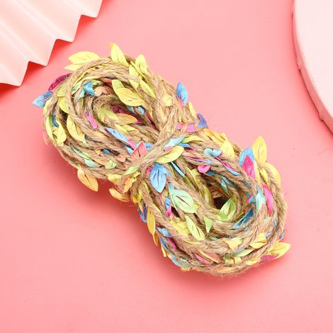 Corde de chanvre dorée et argentée de 10 mètres, feuilles, lianes, corde de chanvre double brin colorée, tissée avec des feuilles vertes et des branches de saule - matériel pour accessoires de couronn