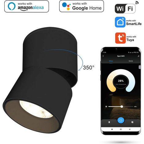 Faretto da soffitto WIFI 9W, montaggio a superficie, regolabile e dimmerabile, colore nero (1/5)