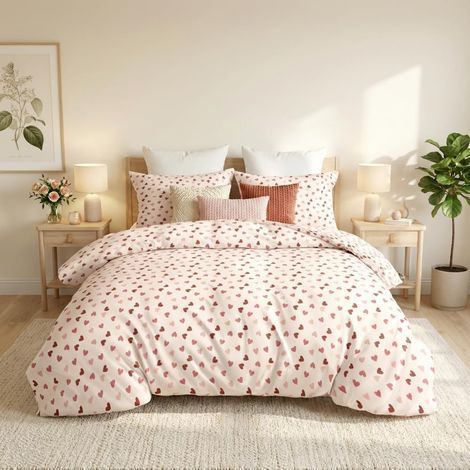 Duvet Cover 140x200 cm, Heart Pattern, Soft Microfiber, With 1 Pillowcase 65x65 cm, For Single Bed (1/3)