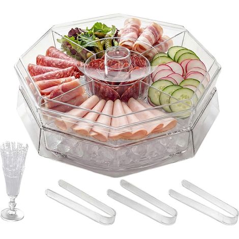 Plateau de service glacé pour fruits et légumes, idéal pour les fêtes. Plateau de service réfrigéré en plastique de qualité supérieure, polyvalent et doté d'un compartiment à glace pour fruits, légume (1/5)