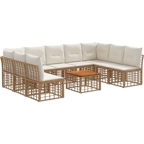Set di divani da esterno 10 pcs Naturale e Bianco Crema vidaXL