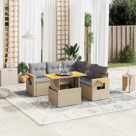 vidaXL Set Divano da Giardino 6 pz con Cuscini Beige in Polyrattan (1/3)