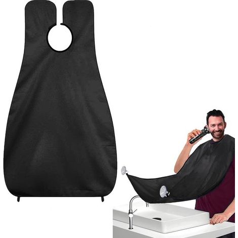 Babero para barba, capa impermeable antiadherente con ventosas para afeitar y recortar - Negro (1/5)