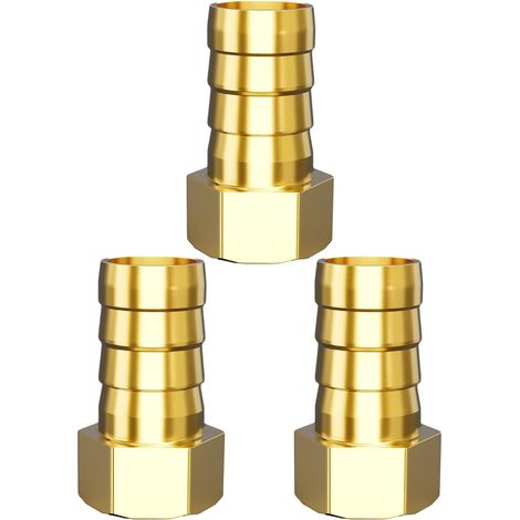 Raccords Cannelé Tuyau en Laiton 19mm Barbillon x 1/2 Pouce Filetage Intérieur, Raccord de Tuyau Fileté avec Hexagonal, Barbillon Raccord Connecteur pour la Conversion de Tuyau(Lot de 3) (1/5)