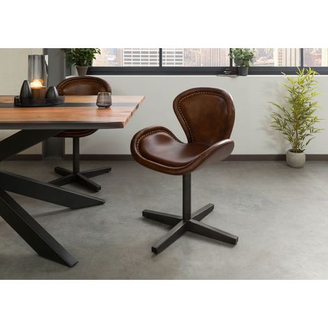 Drehstuhl Echtleder 59x59x81 braun IRON LABEL 31 (1/4)