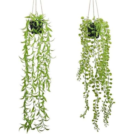 Ulisem Plantes artificielles suspendues avec pots de fleurs, adaptées aux étagères, bureaux, décoration extérieure (thé) (1/4)