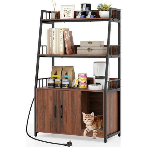 Mobiletto per gatti con libreria, stazione di ricarica, tiragraffi, 80x40x132cm