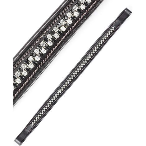 Frontalino Tattini in cuoio decorato con 2 file di strass alternati bianco/nero: full, nero (10) (1/3)