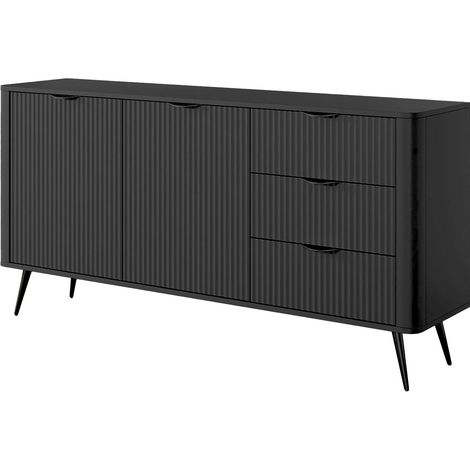 Madia Soggiorno Con 2 Ante e 3 Cassetti Credenza Salvaspazio Moderna Elegante Per Soggiorno Camera Con Motivo Cannettato Piedini Slanciati 163 x 81 x 38 Cm Nero