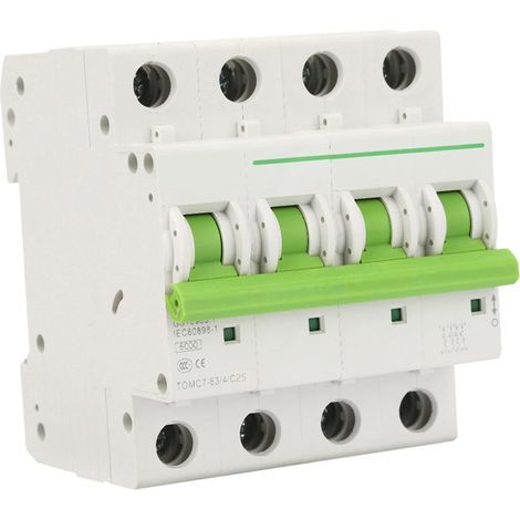 Disjoncteur 4P, TOMC7-63 4P C type 6KA Disjoncteur miniature Protection contre les fuites Interrupteur d'air pour la protection électrique commerciale résidentielle (25A) (1/5)