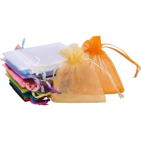 Sacs organza Sacs Organza Sachets cadeaux Sacs de faveur de mariage avec mix de cordon Pochettes de bijoux de couleur pour Bijoux Candy Bijouterie Party Favor Sacs-cadeaux et Merci Carte 100pcs (1/5)