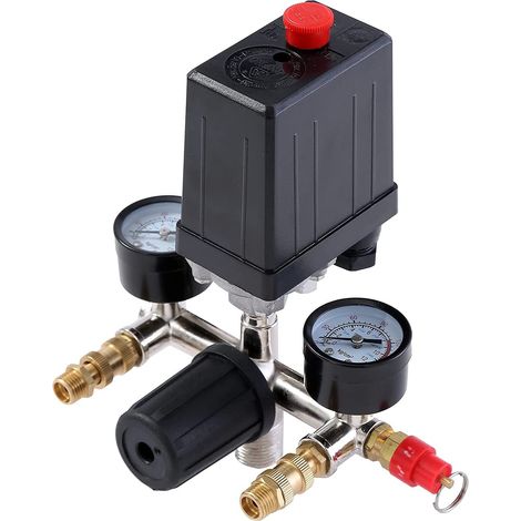 Pressostat de Compresseur d'Air G1/4" avec Double Sorties et Régulateur de Jauges de Soupape de Sécurité (1/5)