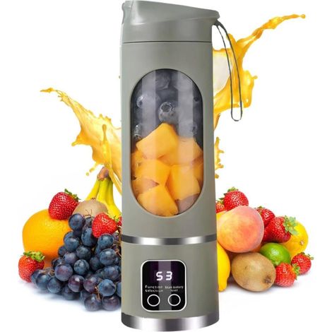 Extracteur de jus - Extracteur de jus pour fruits et légumes - Extracteur de jus électrique portable USB - Gris vert (1/5)