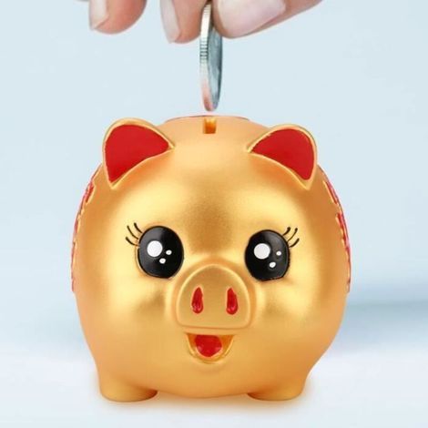 Kreatives goldenes Sparschwein mit Cartoon-Motiv für Erwachsene und Kinder, sturzsicher, Geschenkidee, hochwertiges Material (1/3)